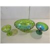 Image 2 : LOT 3 VINTAGE GREEN CARNIVAL GLASS BANANA BOAT, 2