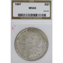 1887 Morgan Silver dollar graded MS65 by NGS