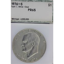 1976-S Type 1, Silver Clad Eisenhower $1 PR 65