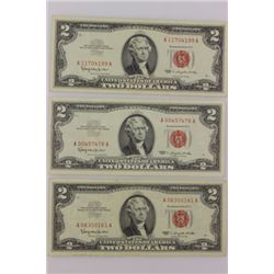 3 Series 1963 Red Seal US Bank Notes in XF cond.