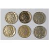 6 BUFFALO NICKELS 1913 T-1, 23, 28, 30, 31-S, 34 GRADES FROM XF TO AU+