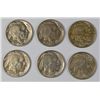 6 BUFFALO NICKELS 1927, 29-D, 29-S, 34, 35, 36 ALL AU