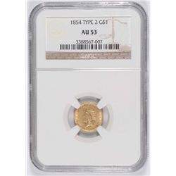 1854 II Gold Dollar NGC AU-53