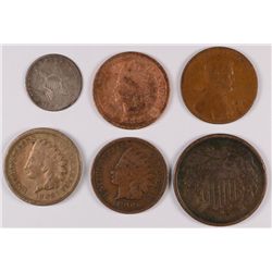 (6) Misc Coins (62-1c, 85-1c, 09-1c, 12-D-1c, 66-2c, 54-3c Silver) Avg Circ