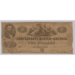 1862 $2 Confederate States Of America