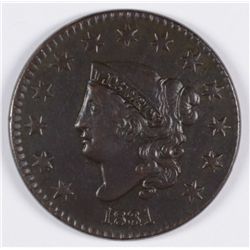 1831 Large Cent (N-3) AU-58