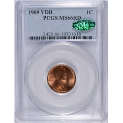 1909 VDB Lincoln Cent PCGS MS-66RD W/CAC