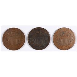 (3) 1864 Two Cent pcs Avg Circ