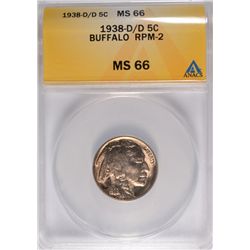 1938-D/D Buffalo Nickels ANACS MS-66
