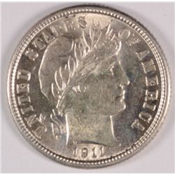 1911 BARBER DIME, MS-64+ BLAST WHITE