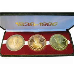 Tokens; La Prairie St-Jean Sur Richelieu tokens;  Set of 3 different metals in original velvet box. 