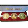 Image 1 : Tokens; La Prairie St-Jean Sur Richelieu tokens;  Set of 3 different metals in original velvet box. 