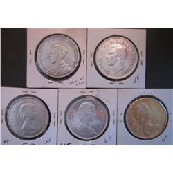 Silver dollar 1935 MS-60 cleaned, 1937 VF-20, 1957 MS-60, 1965 Medium Beads Pointed MS-60 & 1967 MS-