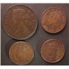 Image 1 : Newfoundland 1 cent 1880, VF-20 Wide Low 0, 1940 VF-20, 1941C AU-50 & 1947C AU-50. Lot of 4 coins.