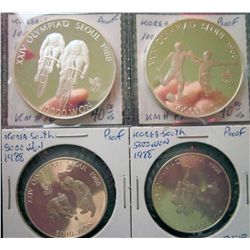 Korea South; 5000 Won 1988 Sterling Silver Proof KM #70 & 71 Seoul 1988, 10000 Won 1988 Sterling Sil