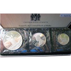 Malta; Proof Set 1977 KM # PS5 ( KM# 45, 46 & 47 With Case of origin and COA.