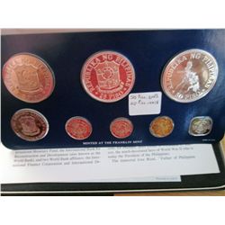 Philippines; 1976 Proof Set minted by Franklin Mint, 8 coins 25 & 50 Piso are silver. With case, sle