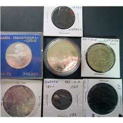 Poland 100 Zlotych 1974 Proof Marie Curie, Norway 25 Kroner 1970 UNC, Spain 8 Maravedis 1773M & 10 C