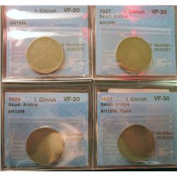 Saudi Arabia; 1 Ghirsh 1925 AH1344 VF-20, 1927 AH1346 VF-20, 1929 AH1348 VF-20 & 1937 AH1356 VF-30; 
