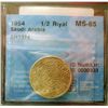 Image 1 : Saudi Arabia; 1/2 Riyal 1954 AH1374 CCCS MS-65, Gem coins.