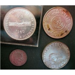 South Africa 5 Shillings 1955 UNC,  5 Shillings 1960 UNC, Yemen 1 Rial 1963 UNC Cleaned, Serbia 1 Di
