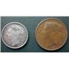Image 1 : Straits Settlement; 1845 ½ Cents and 1900 10 Cents.  Two coins VF-EF.