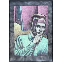 Steven Hall, Man in Mask, Pastel Drawing