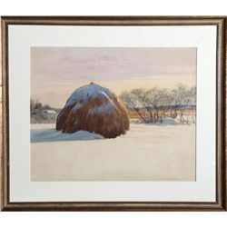 George W. Harvey, Haystack, Gouache Painting