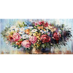 Leonid Afremov, Spring Flower Arrangement with Roses, Oil Painting