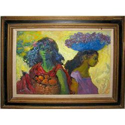Louis Anthony Burnett, Two Market Women, Oil Painting