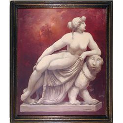 H. Skapowsky, Statue of Woman and Lion, Oil Painting