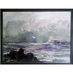 Morris Katz, Seascape with Gulls, Oil Painting