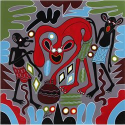 George Lilanga di Nyama, Hiki Nidiyo Cho Changu, Oil Painting
