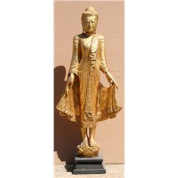 Thai Goddess, Gold Painted Wood Sculpture