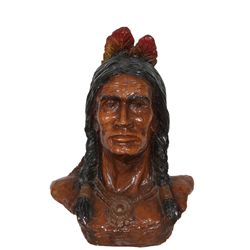 Native American Bust, Painted Plaster Sculpture