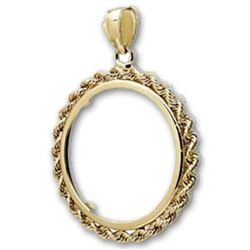 14K Gold Prong Rope Polished Coin Bezel - 32.7 mm