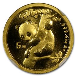 1996 (1/20 oz) Gold Chinese Pandas - MS-69 NGC Small Da