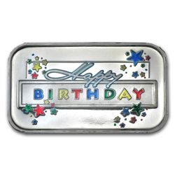 1 oz Happy Birthday Stars Enameled Silver Bar (w/Gift B