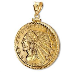 $5 Indian Gold Half Eagle Pendant (Diamond-ScrewTop Bez