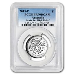 2013 1 oz Silver Snake High Relief Proof PCGS PR-70 DCA