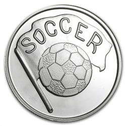1 oz Soccer Silver Round (w/Gift Box &amp; Capsule)