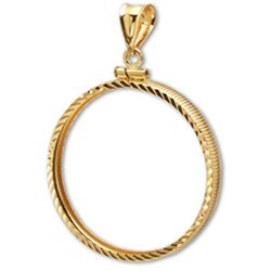 14K Gold Screw-Top Diamond-Cut Coin Bezel - 34.2 mm