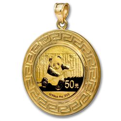 2014 1/10 oz Gold Panda Pendant (Greek Key-Prong Bezel)