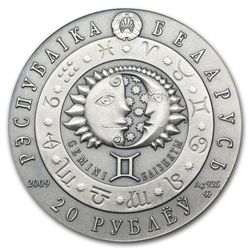 Belarus 2009 Oxidized Silver 20 Rubles Zodiac Signs - G