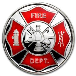 1 oz Fire Department Enameled Silver Round (w/Box &amp;