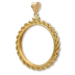 14K Gold Screw-Top Rope Polished Coin Bezel - 13 mm