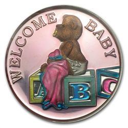1 oz Welcome Baby Enameled Silver Round - Girl Pink (w/