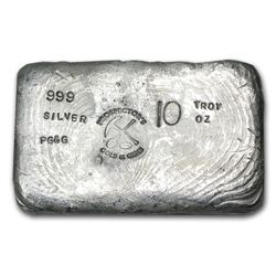 10 oz Prospector's Gold &amp; Gems Silver Bar .999 Fine