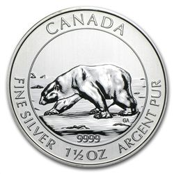 2013 1.5 oz Silver Canadian $8 Polar Bear