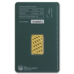 5 gram Perth Mint Gold Bar .9999 Fine (In Assay)